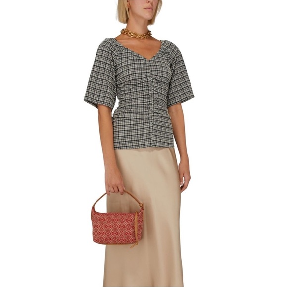 Ganni Rucked Check Plaid Top Blouse - Picture 4 of 16